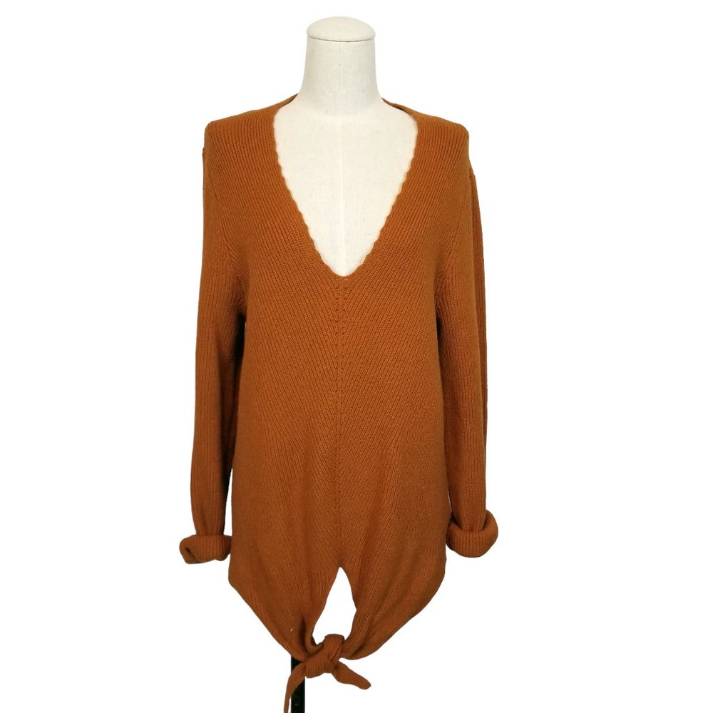 Moth by Anthropologie Tie Front Sweater Orange Terracotta Sz Large